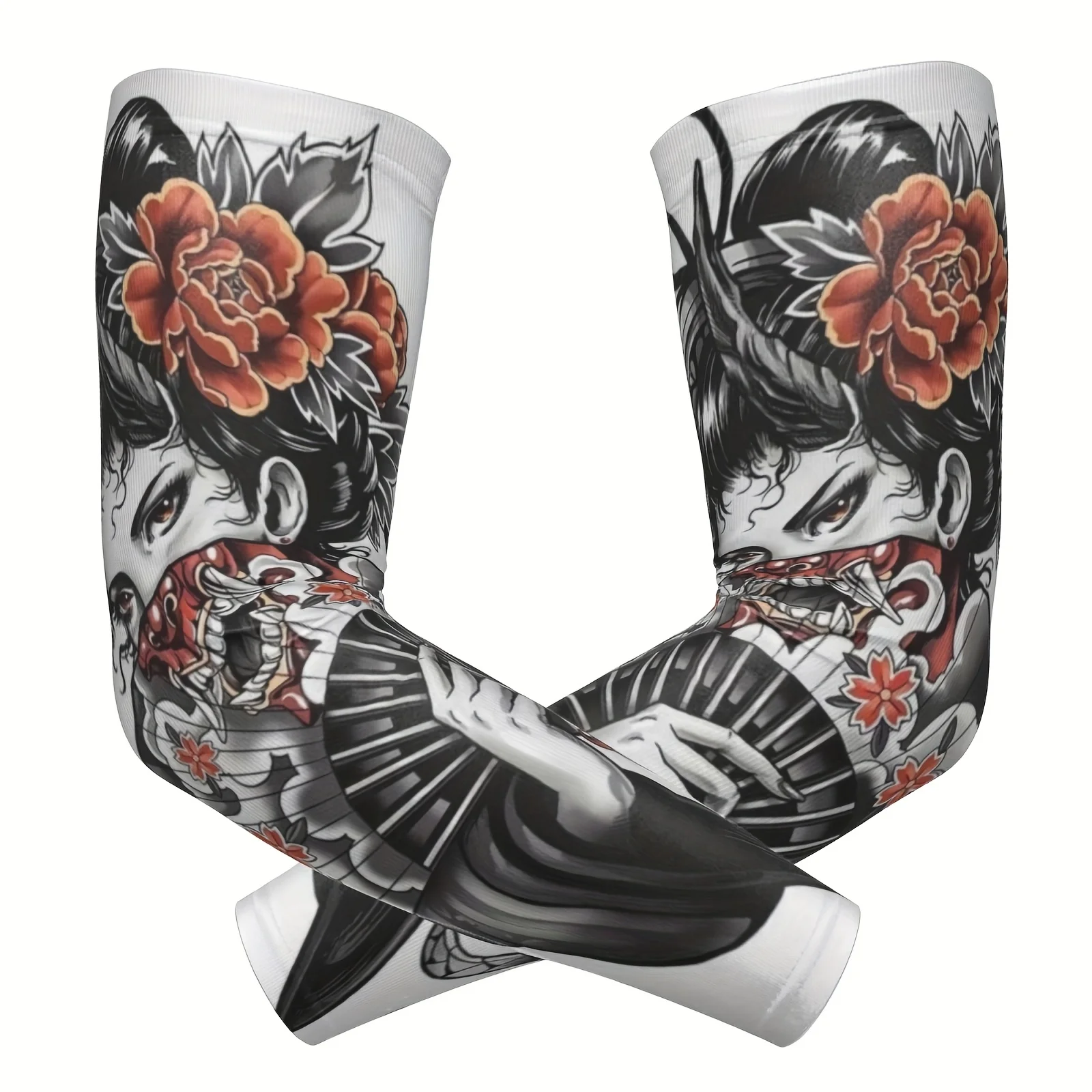 

A Pair of Trendy Dark-style Japanese Geisha Tattoo 3D Cool Fashionable Cooling Arm Sleeves Comfortable and Breathable