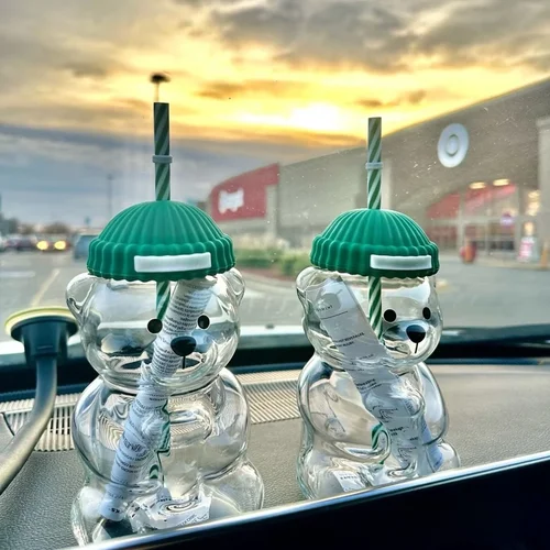 2025 nueva taza de café con forma de oso de dibujos animados de 500ML taza de oso lindo taza de vidrio con pajita tazas de agua de café de café de leche creativas transparentes