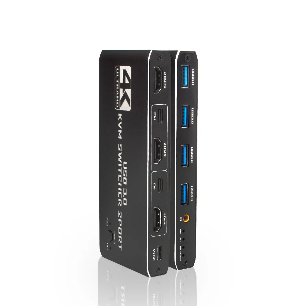 USB 3.0 KVM Switch 2 Port 4K@60Hz HDMI 2-in-1 Selector with IR Remote Control & HD Audio Video Output Upgraded for Monitor PC