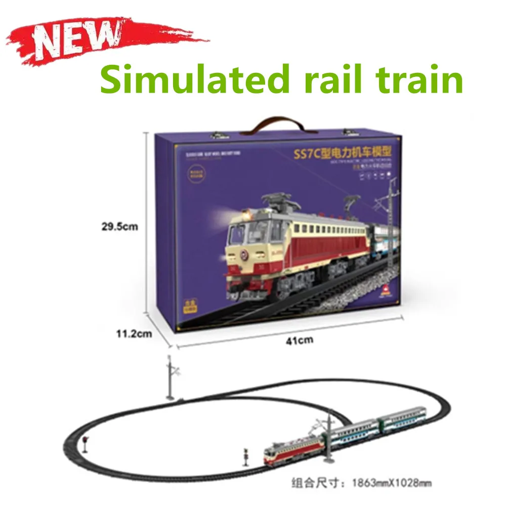 Juego de bricolaje, tren ferroviario, locomotora eléctrica, modelo, tren de vía de simulación, carro de dos pisos, juguete eléctrico