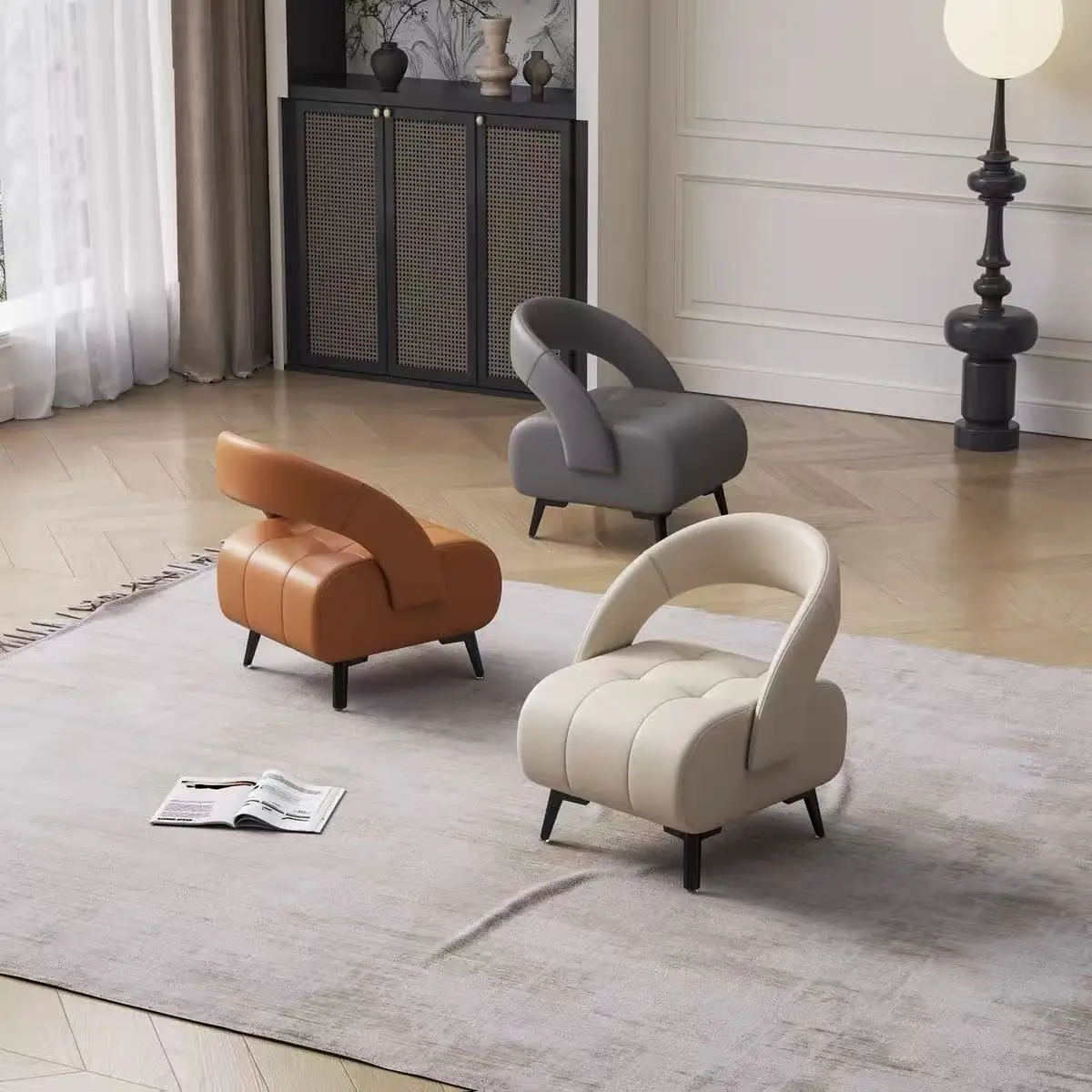 # Living Room Bedroom High-Grade PU Leather Portable Backrest Small Luxury Low Sofa Stool Change Shoe Stool