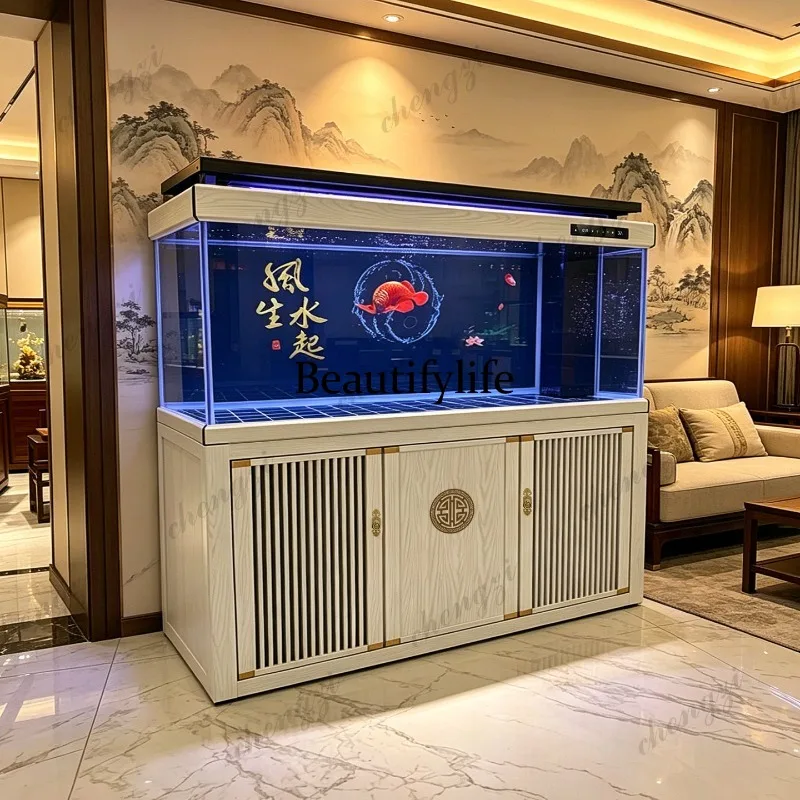 New fish tank living room Chinese large floor ultra-white fish tank partition bottom filter free of water change