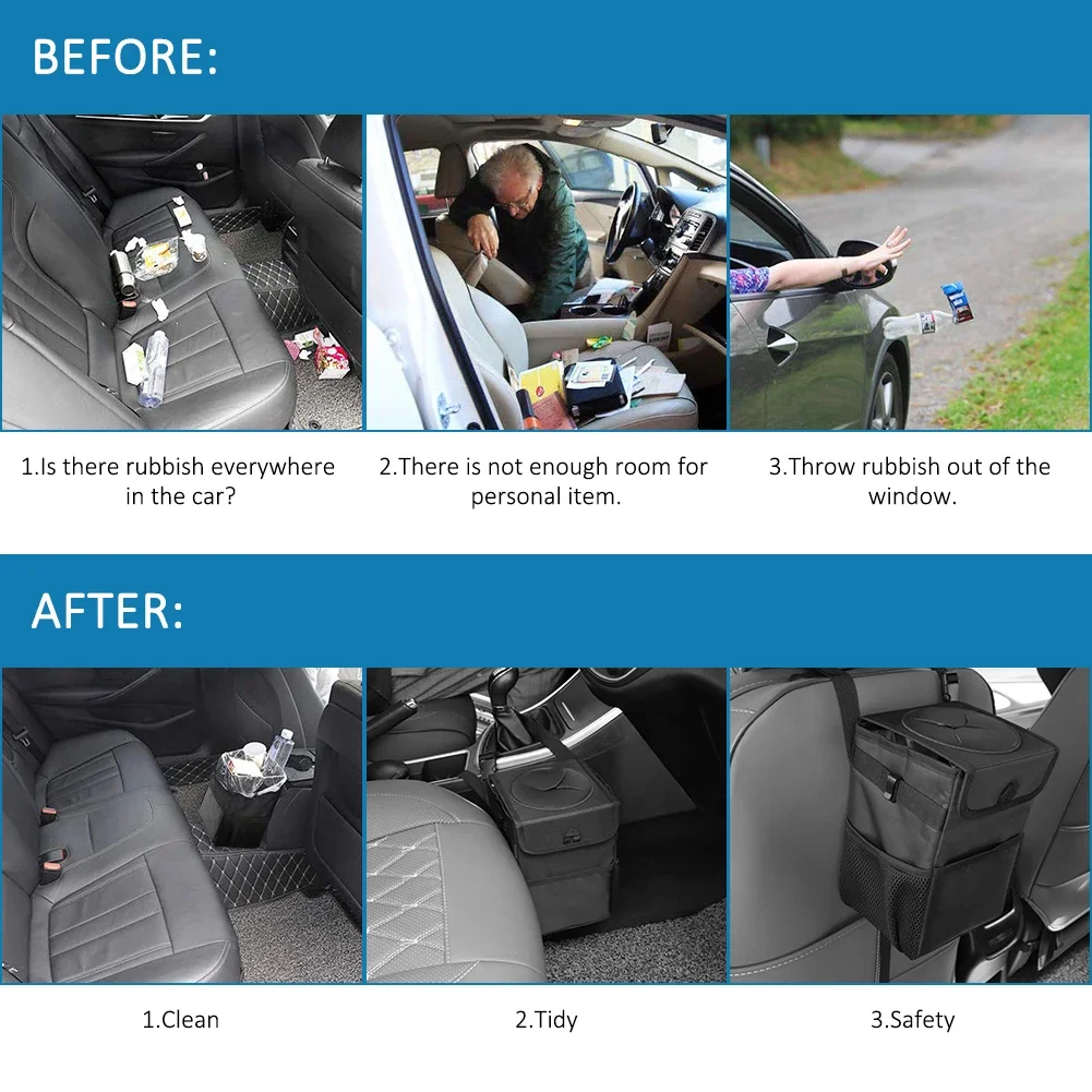 Auto-Mülleimer mit Deckel - Auslaufsicherer Abfalleimer fürs Auto, Zusammenklappbarer Organizer und Aufbewahrungstasche für Auto und LKW, Auto-Zubehör – Detail 13