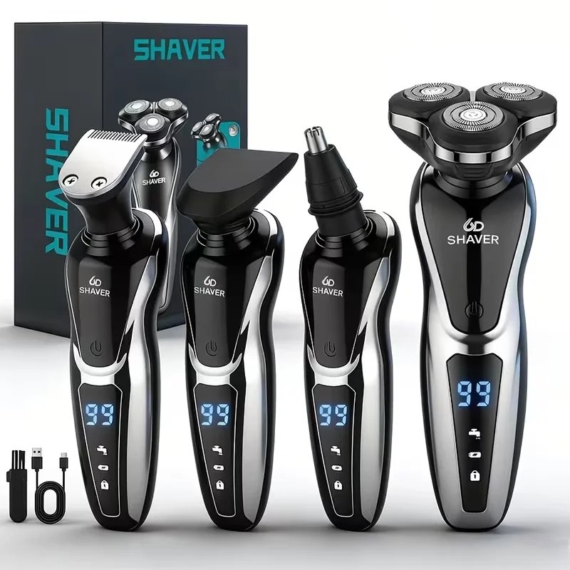 Rasoir électrique 4 en 1 rechargeable par USB, tondeuse à cheveux pour hommes, rasoir sans fil professionnel, tondeuse à barbe, cadeau de vacances pour lui