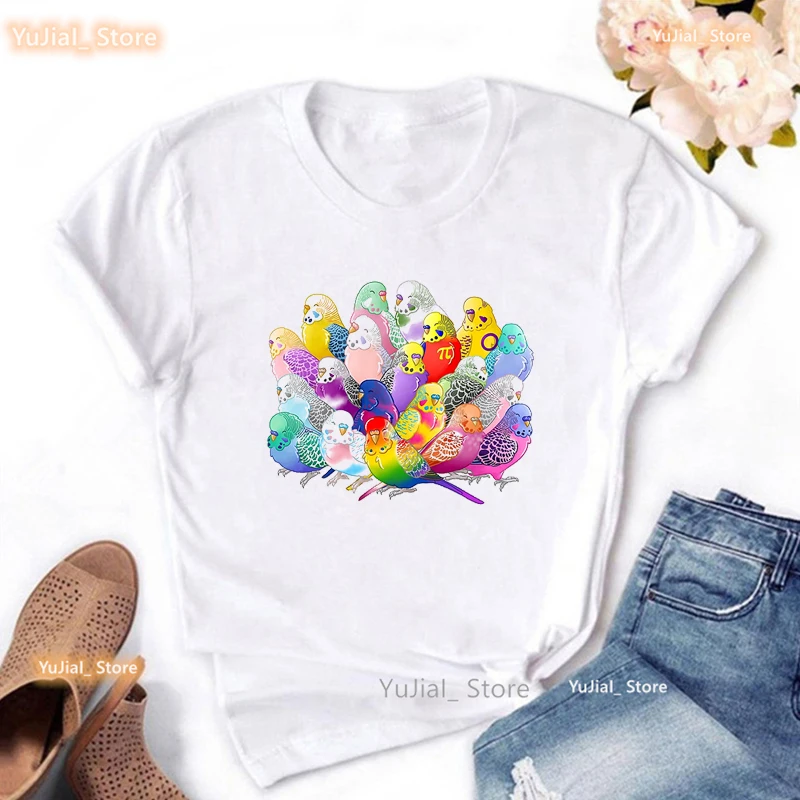 Camiseta Kawaii para mujer, ropa divertida, camiseta de loro cacatúa, ropa Harajuku, camiseta de manga corta para mujer