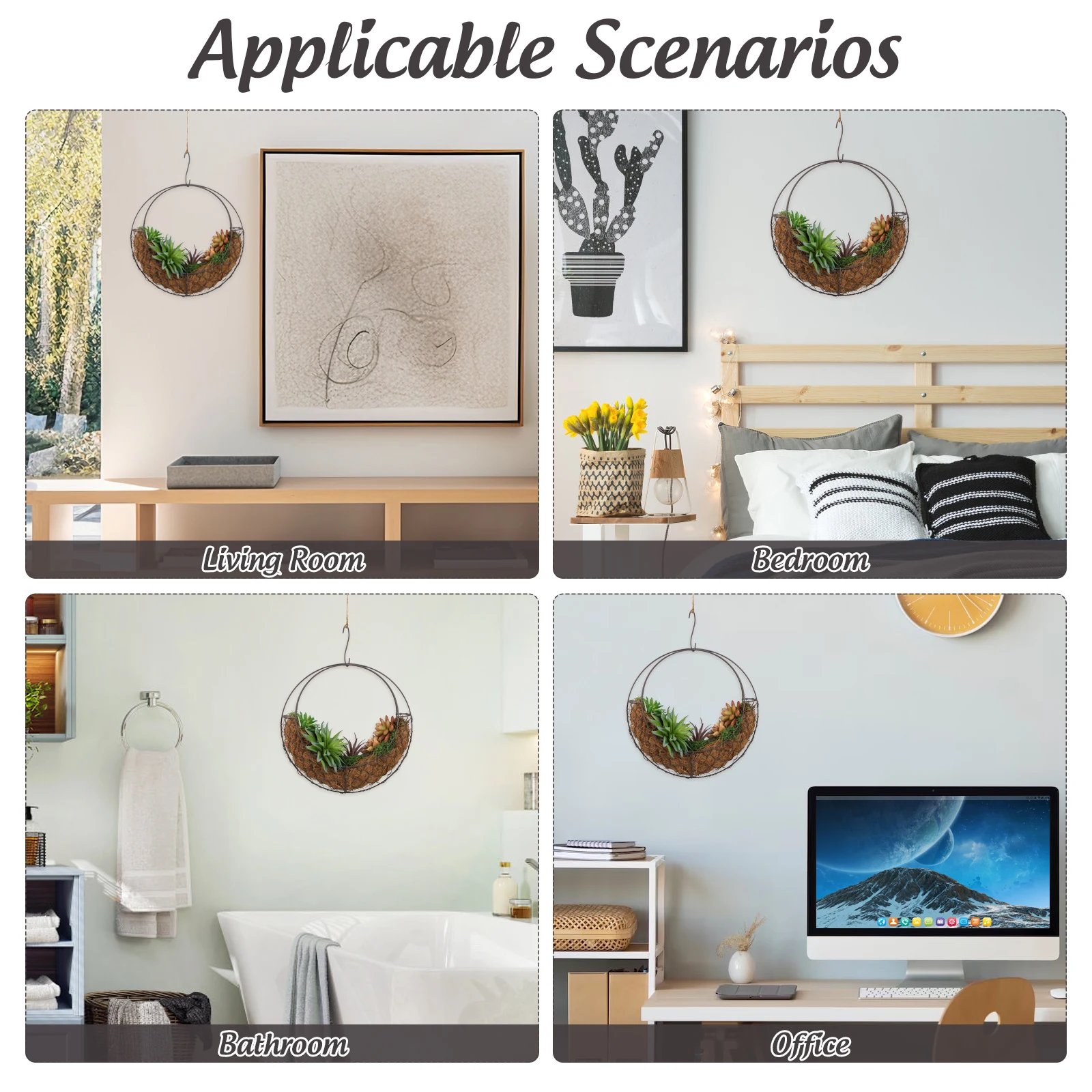 Moon Shape Iron Wire Wreath 11"X2.3" Metal Hanging Basket Succulent Planter Holder For Indoor Outdoor Decor Wreath Frame