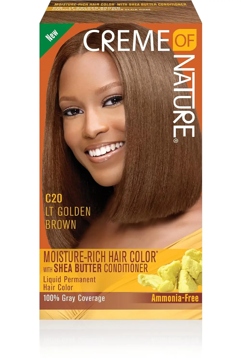 

Ammonia-Free Hair Color with Shea Butter, Light Golden Brown for 100% Grey Coverage and Silk Protein Conditioning