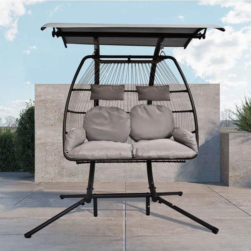 outdoor wrought iron double swing rocking chair garden courtyard leisure luxury family rattan hanging chair cradle
