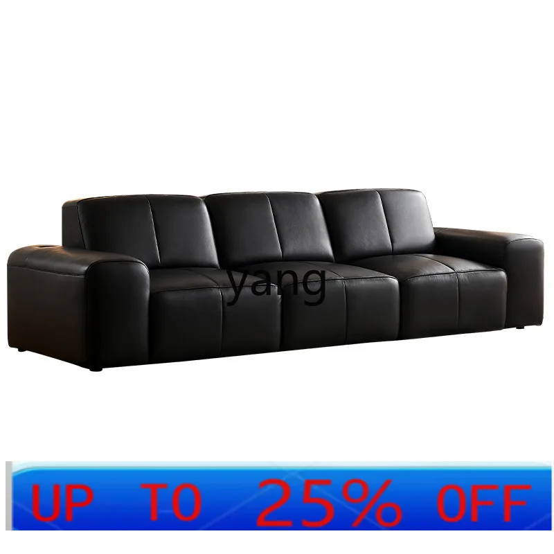 LTT big black cow retractable sofa bed retro living room multi-functional charging leather electric sofa