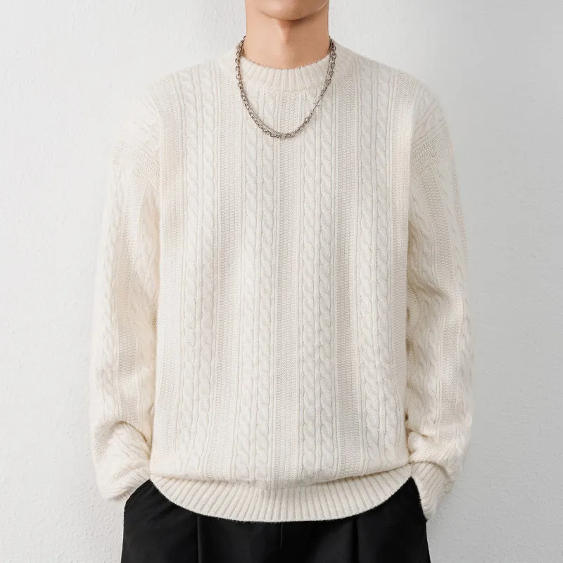 

Men's round Ne Color Knitwear Faionable Casual Versatile Warm Top for Autumn Winter Collar Long Sve Polyest...