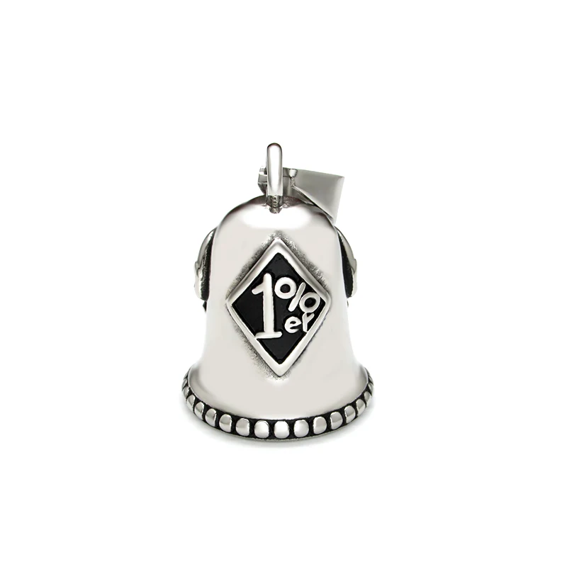 Vintage 316L Stainless Steel Silver Color Black Number 1%er Motor Biker Sport Bell Pendant Necklace