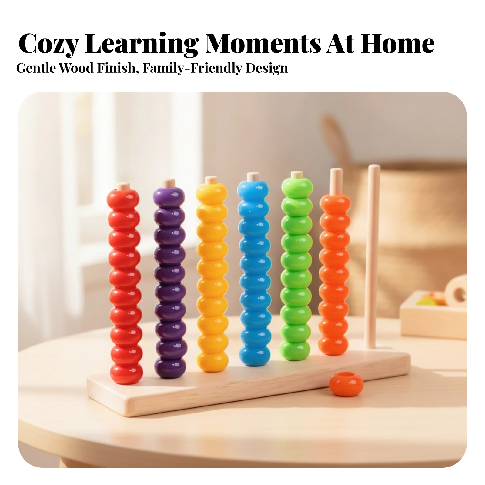 Wooden Counting Stacker Developmental Wooden Counting Toy Color Matching Stacker Math Peg Board Rainbow for Toddlers, Preschool
