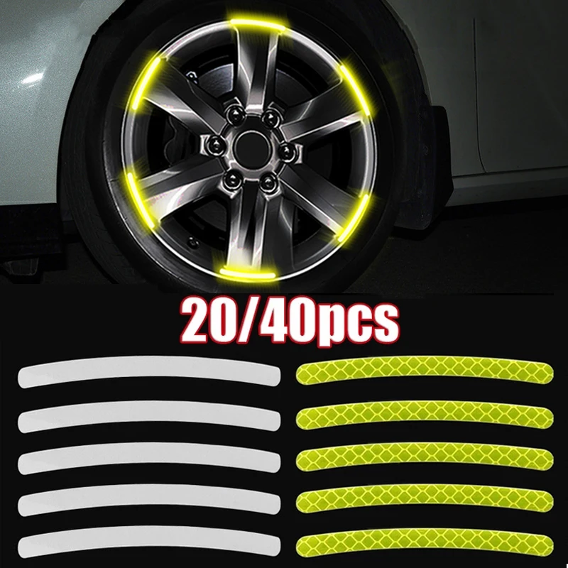 40/20Pcs Car Wheel Hub Sticker High Reflective Stripe Tape for Motorcycle Car Night Driving Safety Luminous Universal Sticker