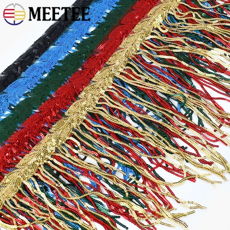 1/2/3/5Yards 20cm Sequins Tassel Fringe Trim Lace Ribbon for Sewing Latin Dance Dress Clothes Fabric DIY Craft Accessories