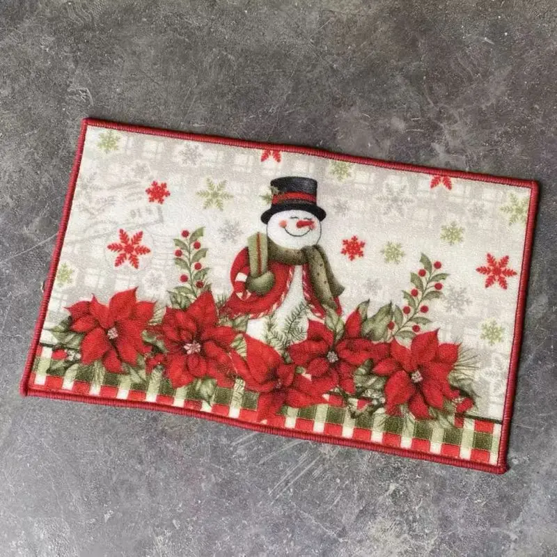 VIKAMA Vintage Saint Nicholas Present Poinsettia Snow Crystal Holiday Entry Rug Festive Greeting Floor Mat Decor Soft Durable