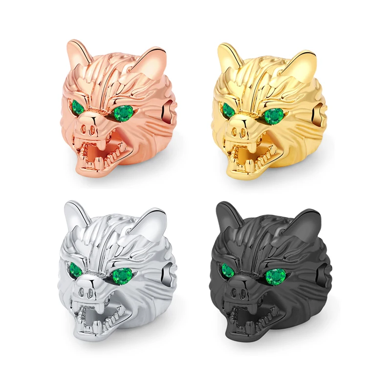 Leopard Lion Head Zirconia Panther Animal Copper Charms Loose Spacer Metal Beads For Jewelry Making Bracelets DIY CZ Accessories