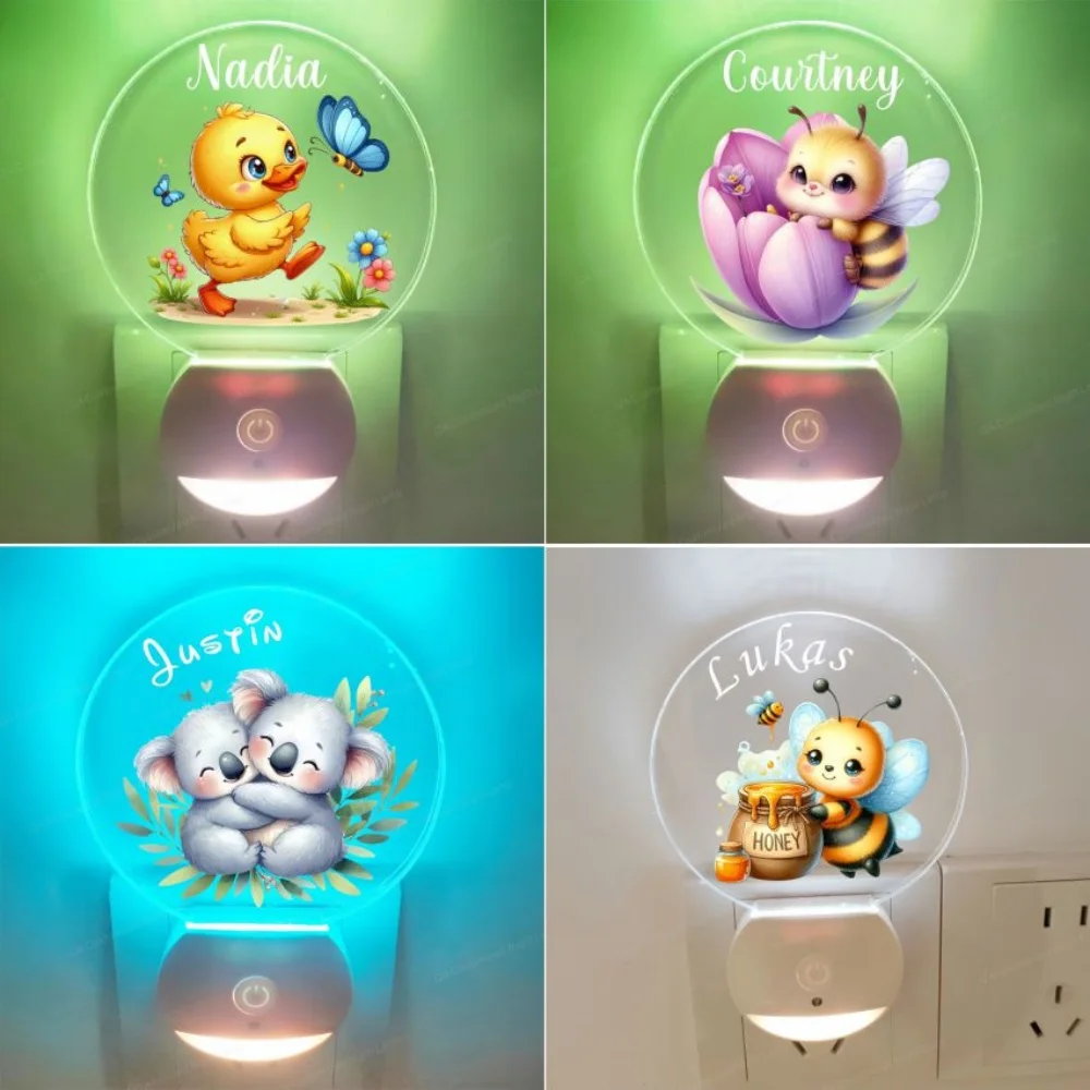 

Персонализированный светодиодный ночник с милыми животными, 7-цветная вилка с именем ребенка, ночник для детской комнаты, ночник с уткой