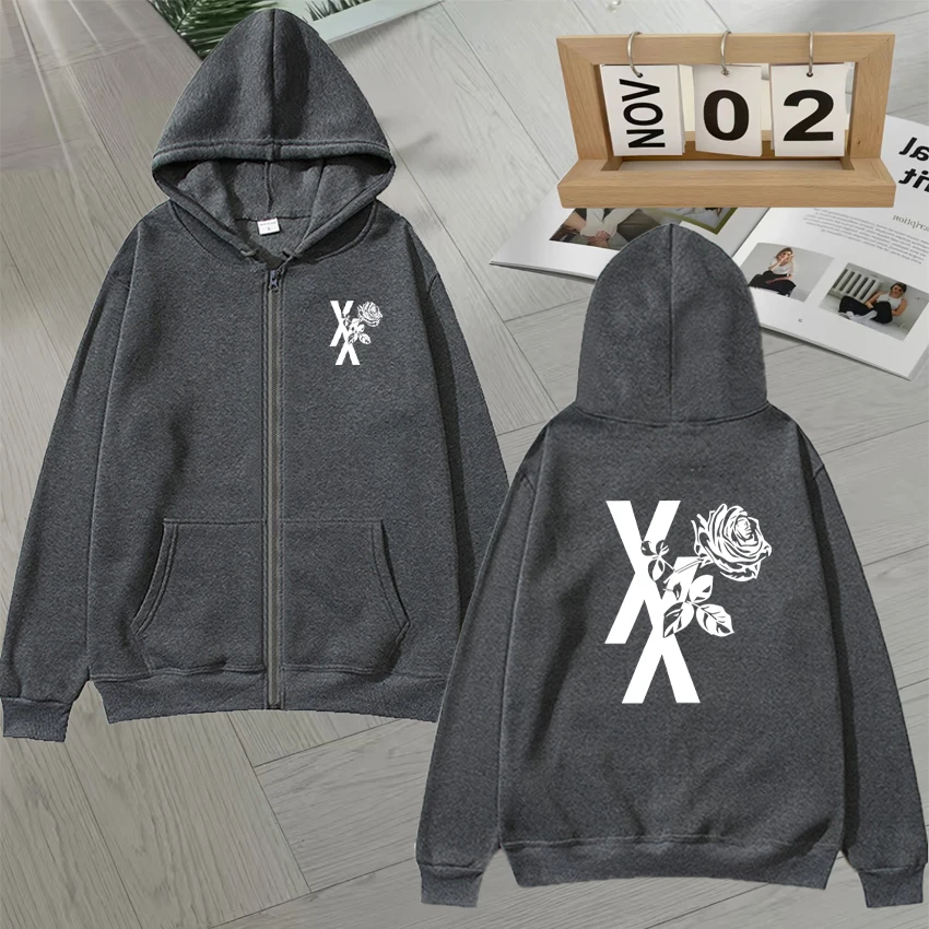 مغني الراب Mgk Lost Tour 2025 طباعة قلنسوة بسحاب الرجال النساء عادية الخريف الشتاء طويلة الأكمام الصوف الملابس المتضخم سترة الرجعية