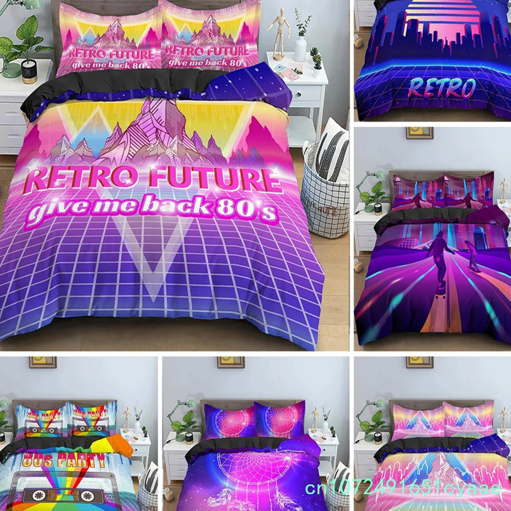 Retro Duvet Cover Set Vintage Give Me Back 80s Pattern Bedding Set Microfiber Queen King Size Quilt Cover 2/3Pcs For Teens Adult