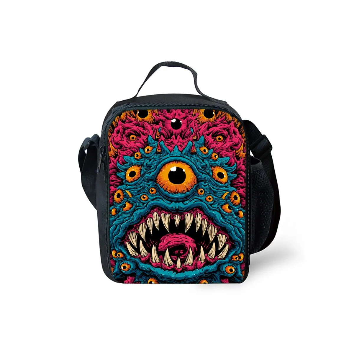 One Eyed Monster Print Shoulder Strap Insulated Lunch Bags 2D Cartoon Boy/Girls Picnic Food Preservation Lunch Box Bag Thermal