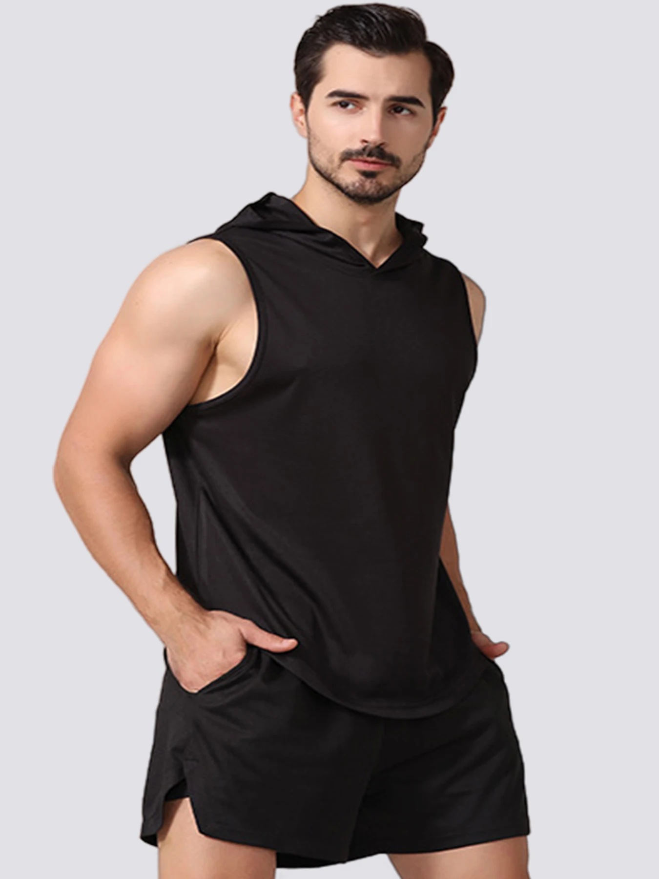 Summer sports vest men's quick-drying loose shoulder fitness men's basketball training hooded fitness vest