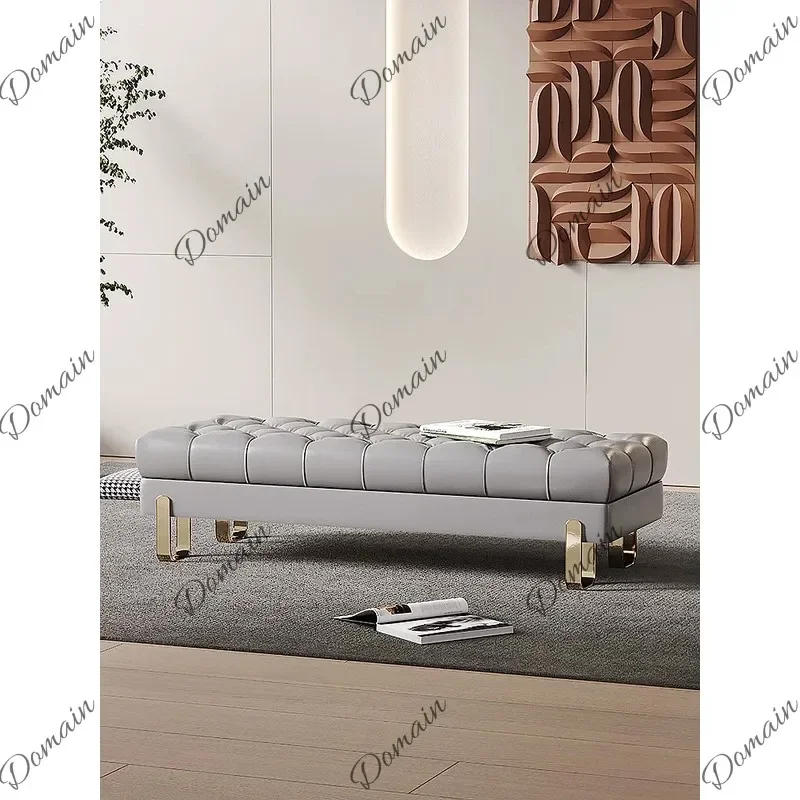 VP Bedroom Modern Leather Bench, Solid Wood Long Settee, Minimalist End of Bed Storage Stool for Living Room