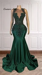 Dark Green Crystal Rhinestones Long Prom Dresses Black Girls 2024 Luxury Beaded Africa Birthday Queen Gown vestido Customized