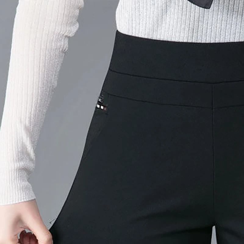Casual Elegant Long Thin Pants Elastic Waist Black OL Trend Pencil Pants Summer Simple Women New In Clothes Skinny Solid Strip image 4