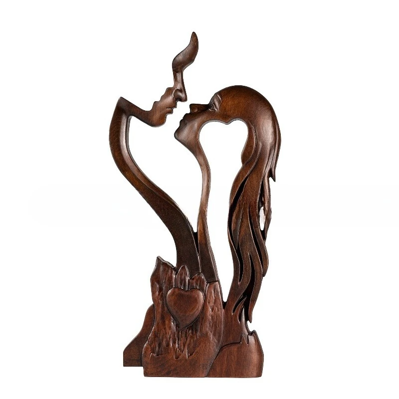 Wood ornaments Solid wood carving Art modeling collection Living room desktop decoration American style