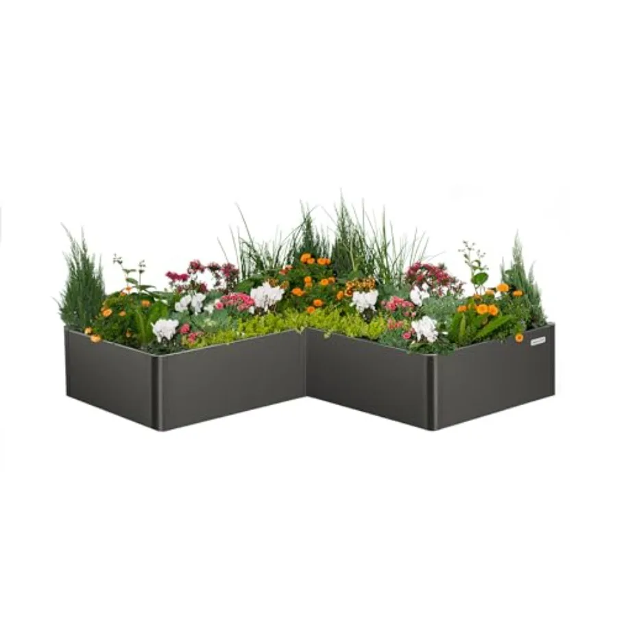 L-Shaped Modern Raised Garden Bed Kit 17 Tall 83 x 83 Metal Planter Box for Vegetables Flowers Fruits Urban Charcoal