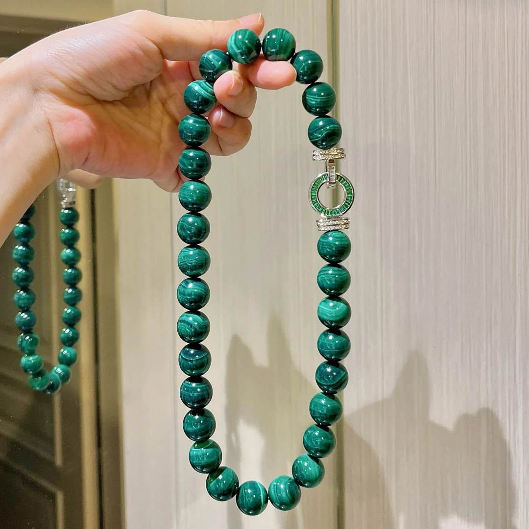 Malachite green 14mm round necklace 45cm nature beads for woman‘s jewelry party AAAAA