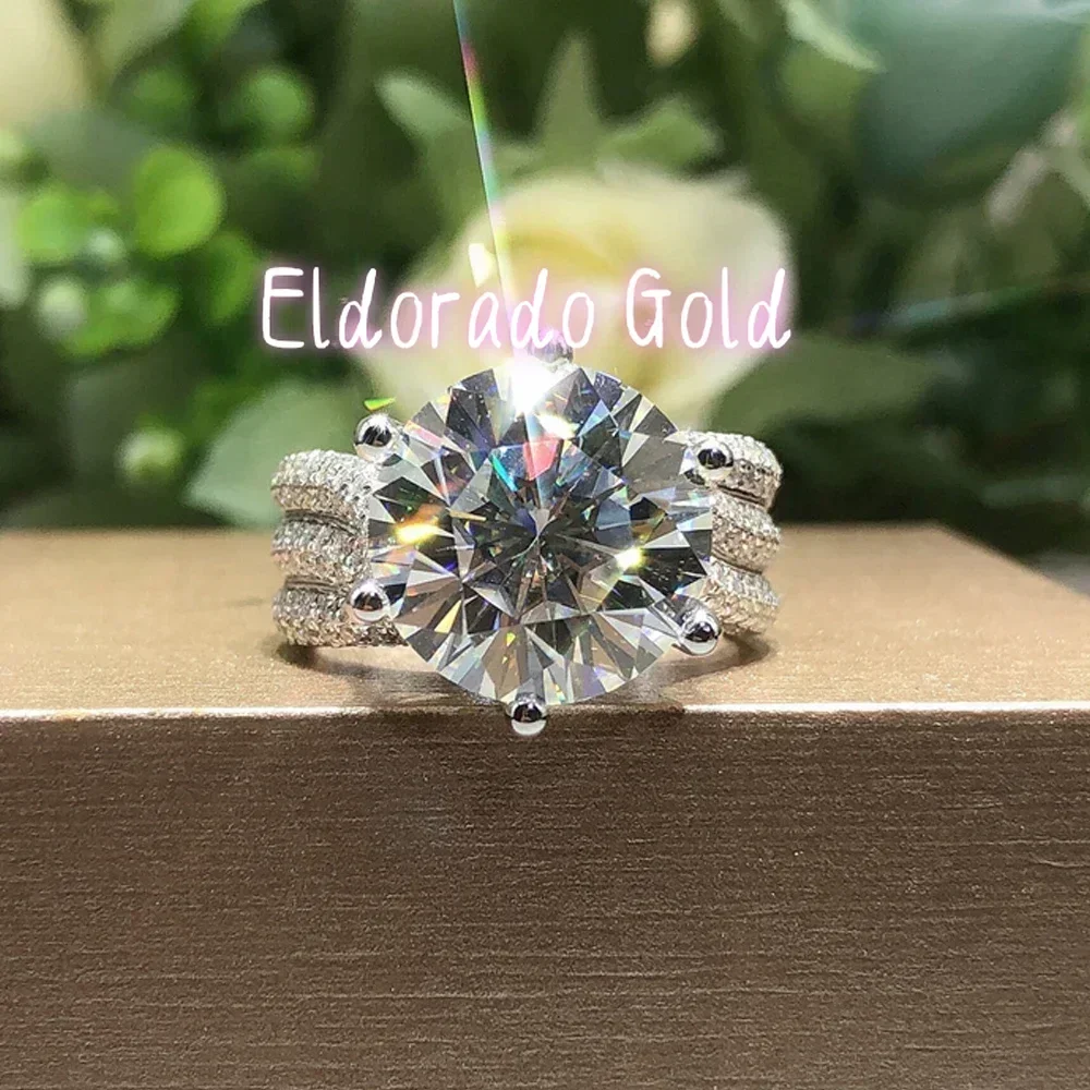 Eldorado Gold  New  D Color Moissanite Ring s925 Sterling Sliver Plated 18k White Gold Eternity Band Wedding Engagement Rings Fo