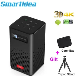 Smartldea Portable 4K 3D DLP Movie Projector Android 9.0 Mini Pocket Video beamer Outdoor Build Battery Home Digital Projector