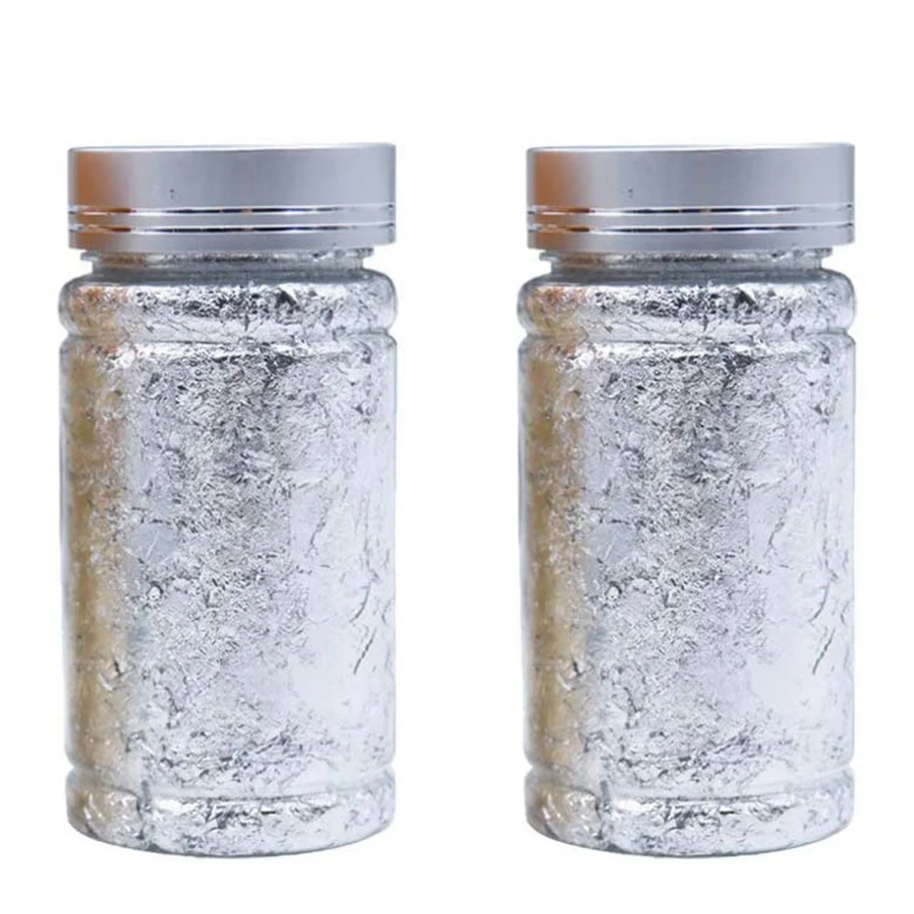2Pcs Metallic Foil Paper Silver Flakes for DIY Craft Painting Gilding Crafting Nail Arts (Silver Gold)