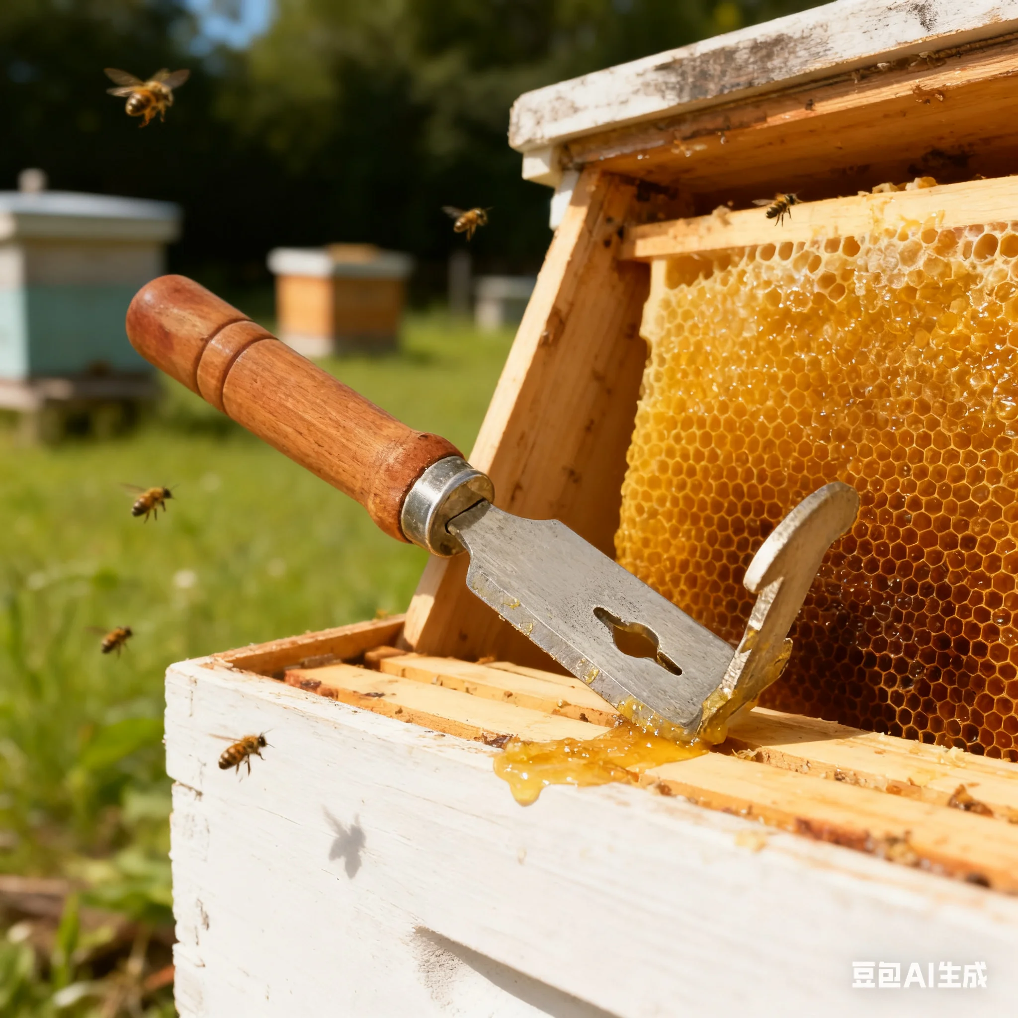 Beekeeping Equipment Stainless Steel Honey Knife J-Hook Hive Cleaner Scraper with Wood Handle For Beehive Maintenance ﻿