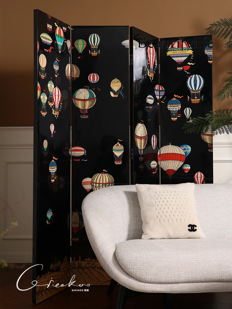 Hot Air Balloon in the Sky Painted Wood Subareas Screens Living Room Entrance Porch Folding Mobile