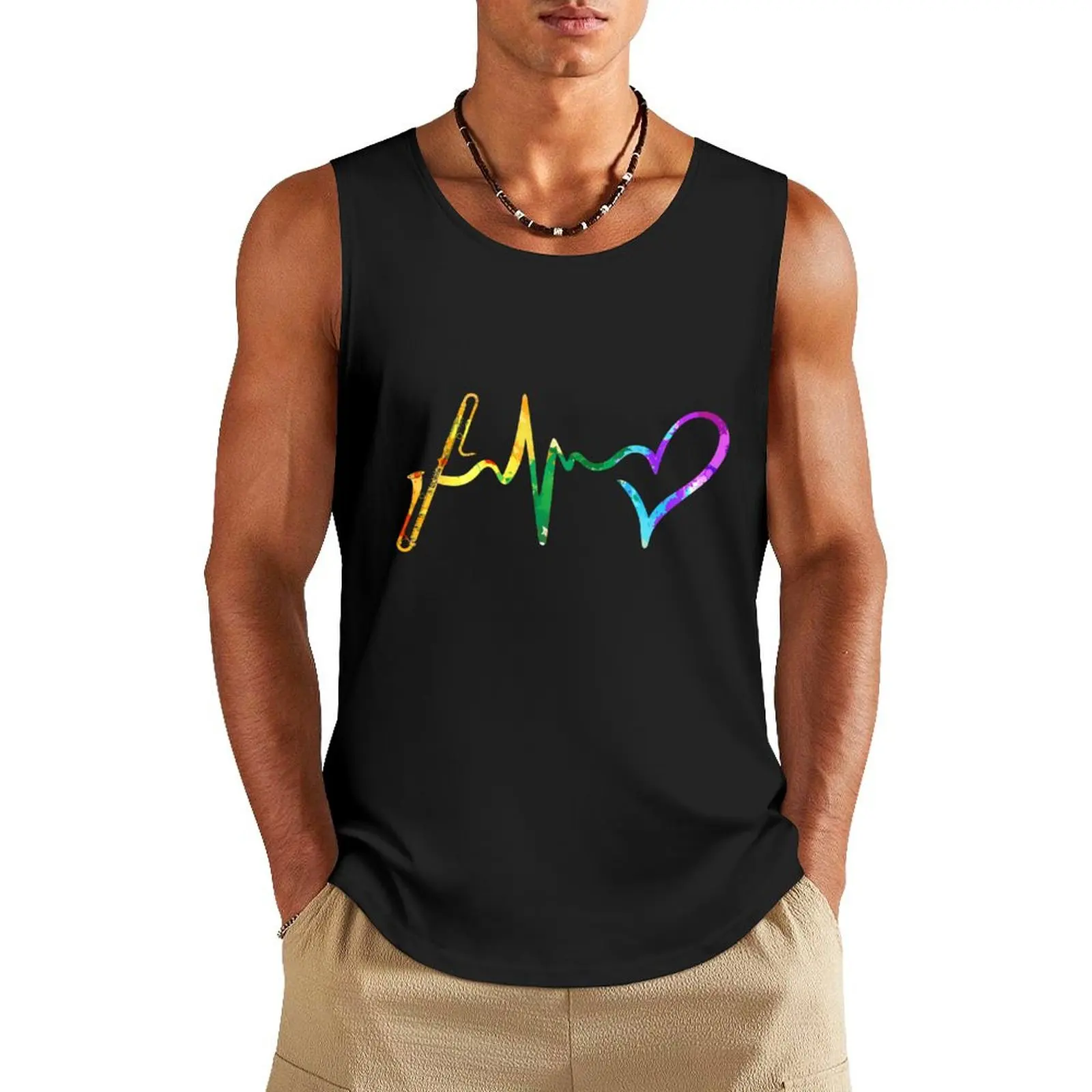 contrabass clarinet heartbeat watercolor Tank Top fitness gym accessories man Men's t-shirts cute tops