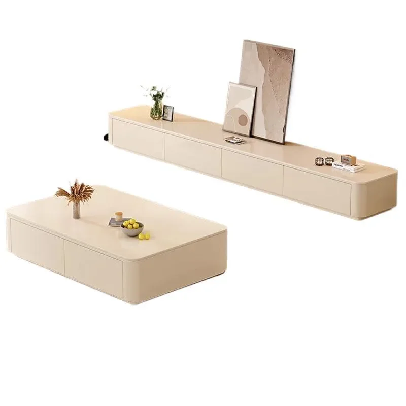 Modern Simple TV Cabinet and Coffee Table Combo Floor to Ceiling Storage Locker for Small Apartment Living Room Light Luxury