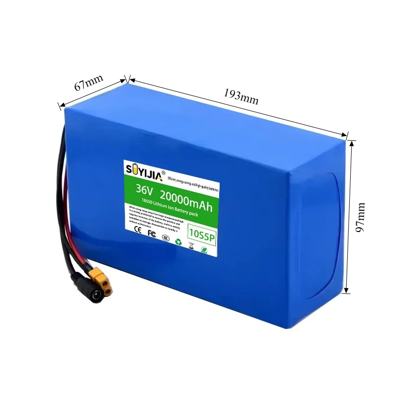 High Power 10s5p 36v 20ah 18650 DC Rechargeable Lithium Battery + Charger, Used for Electric Motorcycles and Bicycles