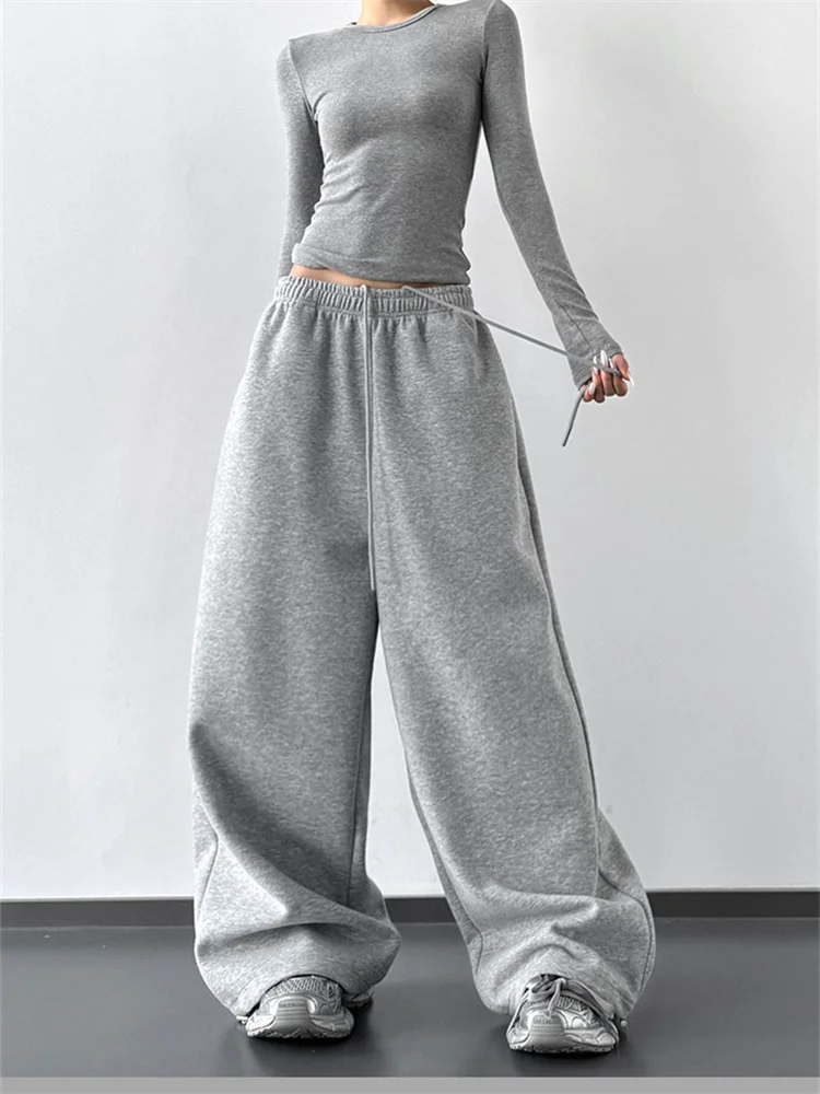 Shestyle Autumn Winter Gary Sweatpants Women High Waist Streetwear Hip-Hop Trousers Warm Casual  Loose Jogging Wide Leg 2026