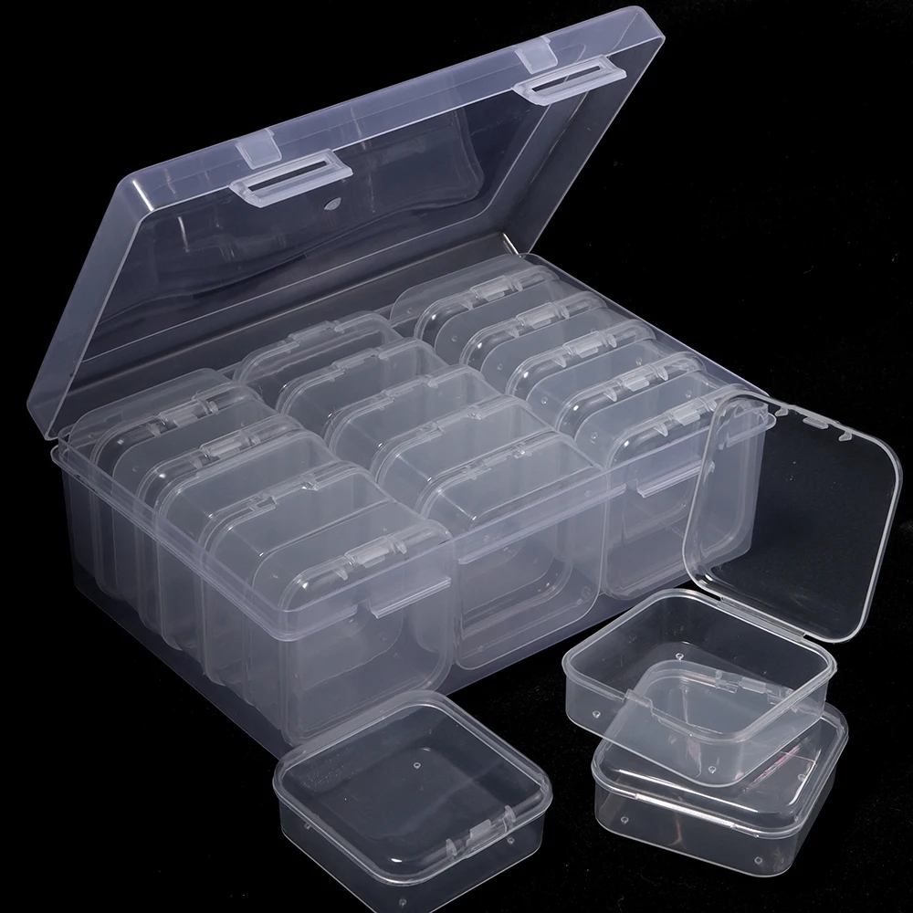 1Pc Plastic Small Storage Box Square Round Dustproof Transparent Desktop Organizer Container for Sundries Fuse Beads Accessories