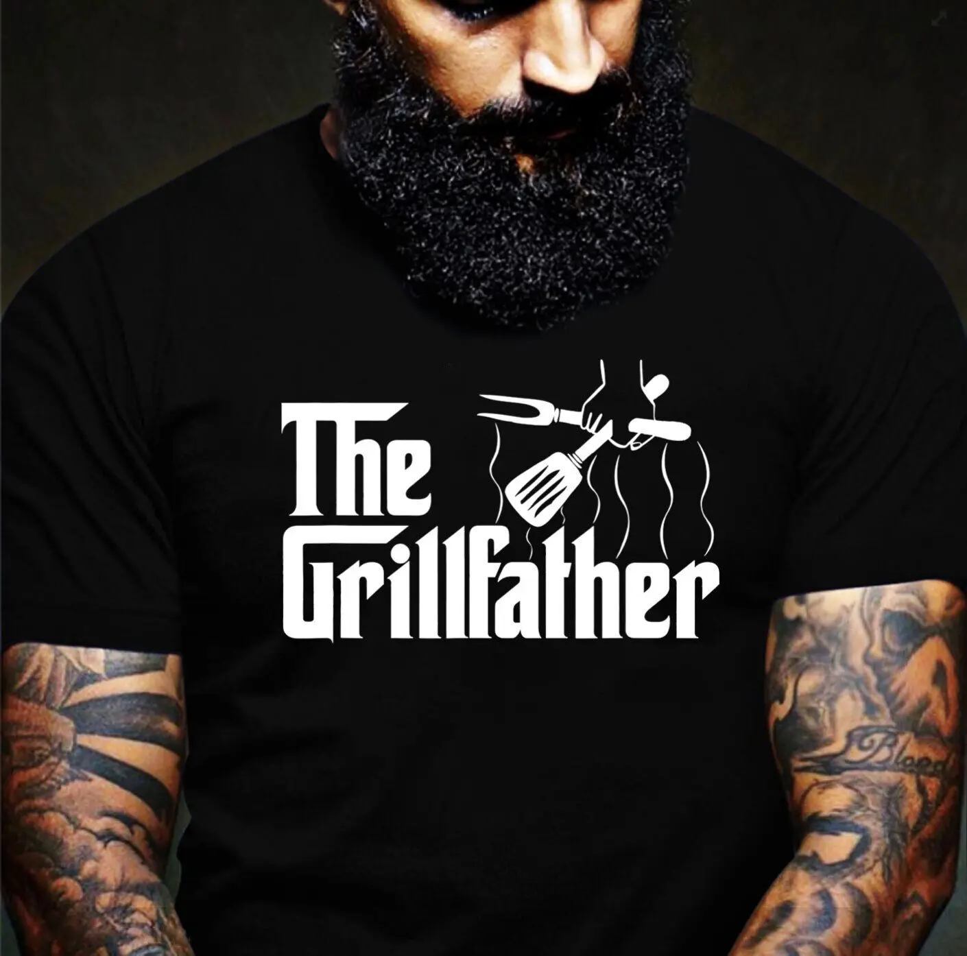 New black The Grillfather BBQ Grill & Smoker _ Barbecue Chef T-Shirt