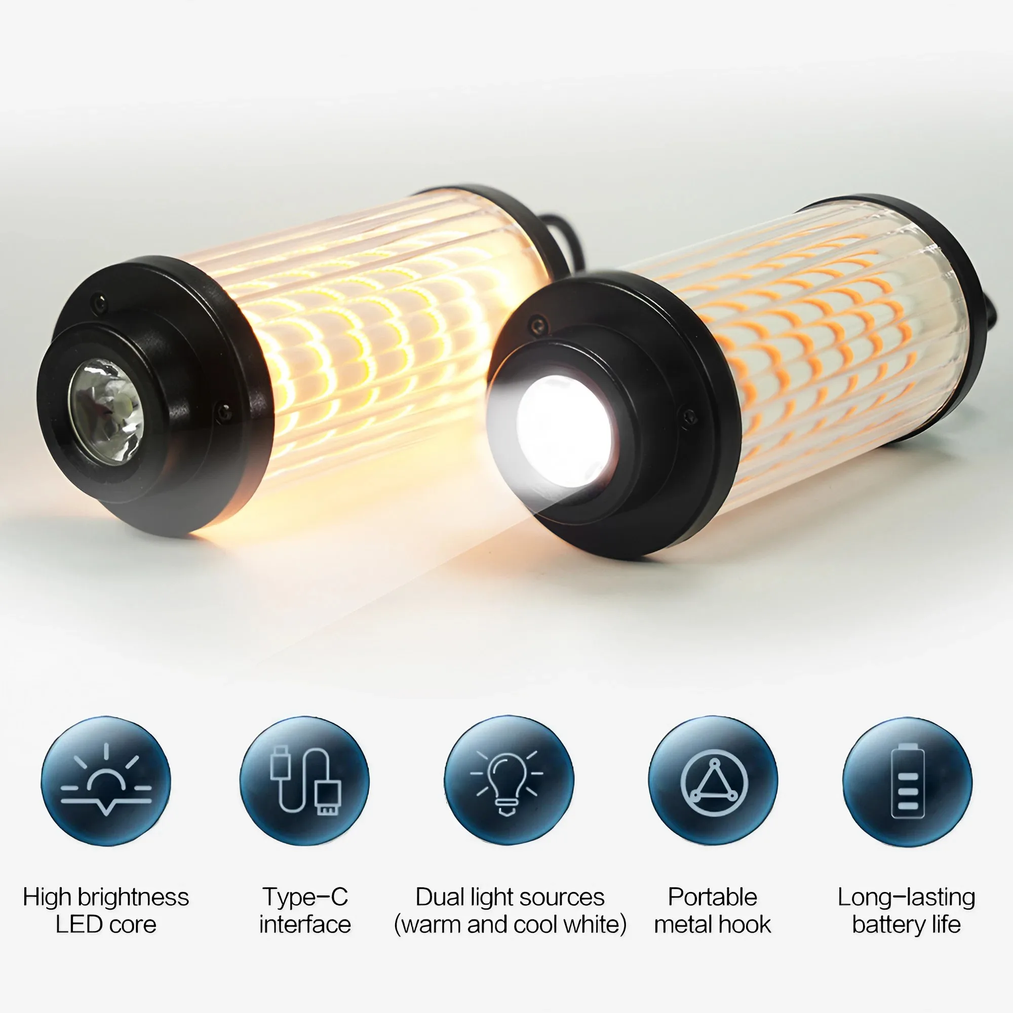 LED Camping Light Rechargeable Flashlight Outdoor Lantern Compact Type-C USB Charging Emergency Lamp Hiking Fishing Gear 4 Modes