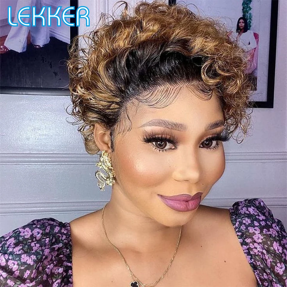 

Lekker Ombre Blonde Lace Front Short Curly Bob Human Hair Wigs For Women Brazilian Remy Hair Pre Plucked Transparent Lace Wigs