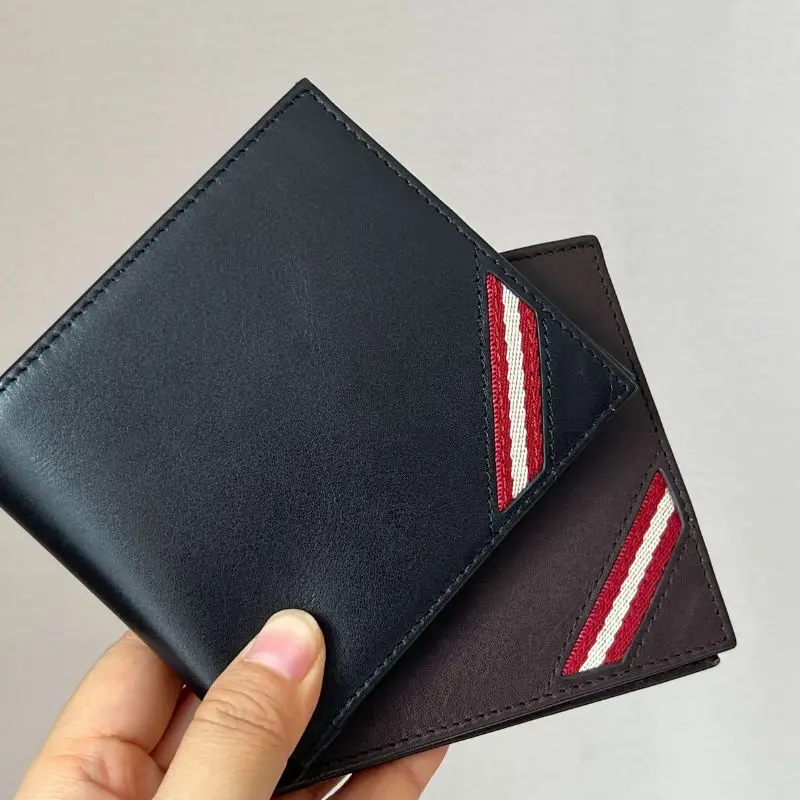 

Fashion B Design Wallet Classic Striped Design Causal Business Pures With Logo Imported Waxed Cowhide Leather Men's Wallet