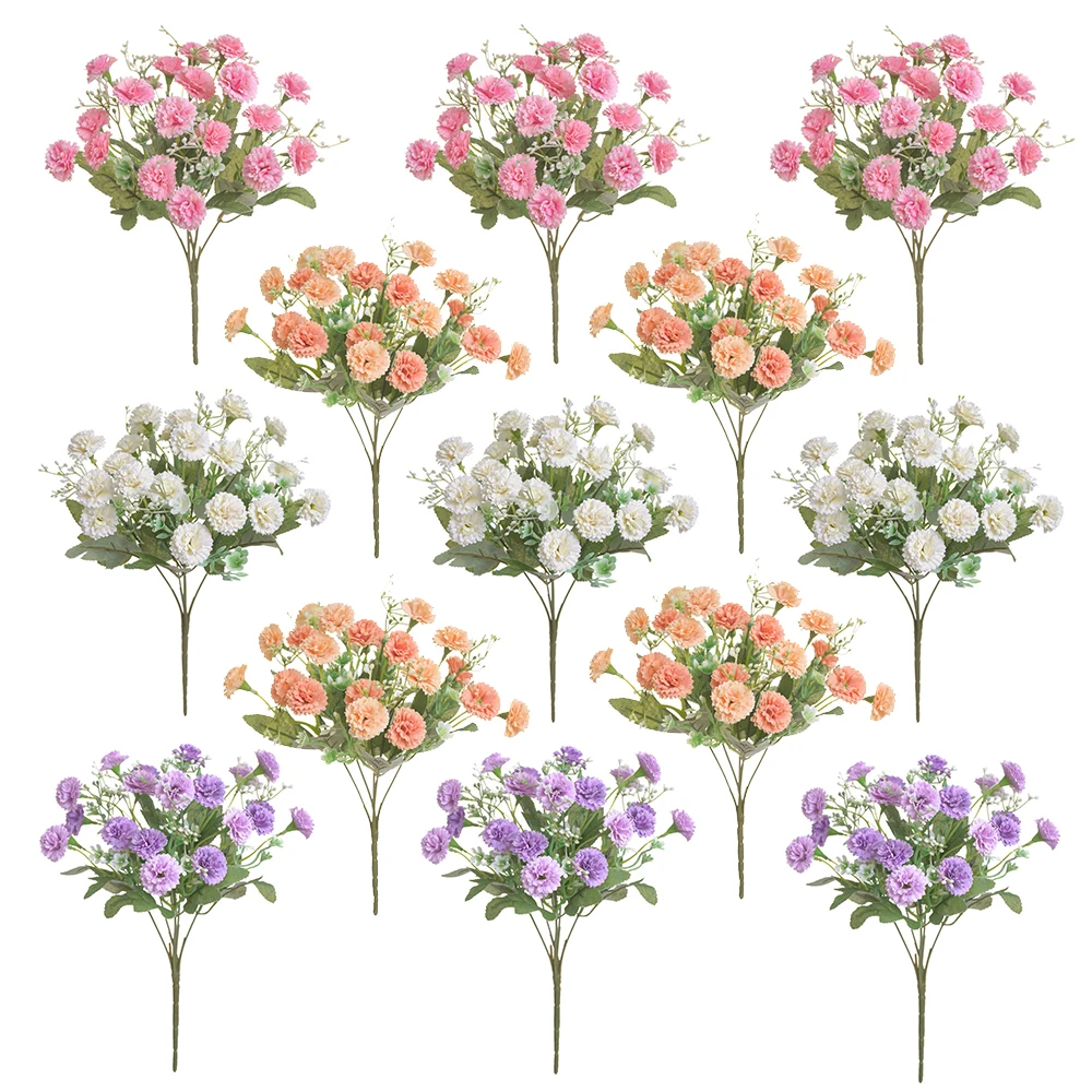 

4PCS Artificial Flowers Bouquet Silk Small Rose Lilac Carnation Bridal Bouquet for Wedding Party Home DIY Decoration