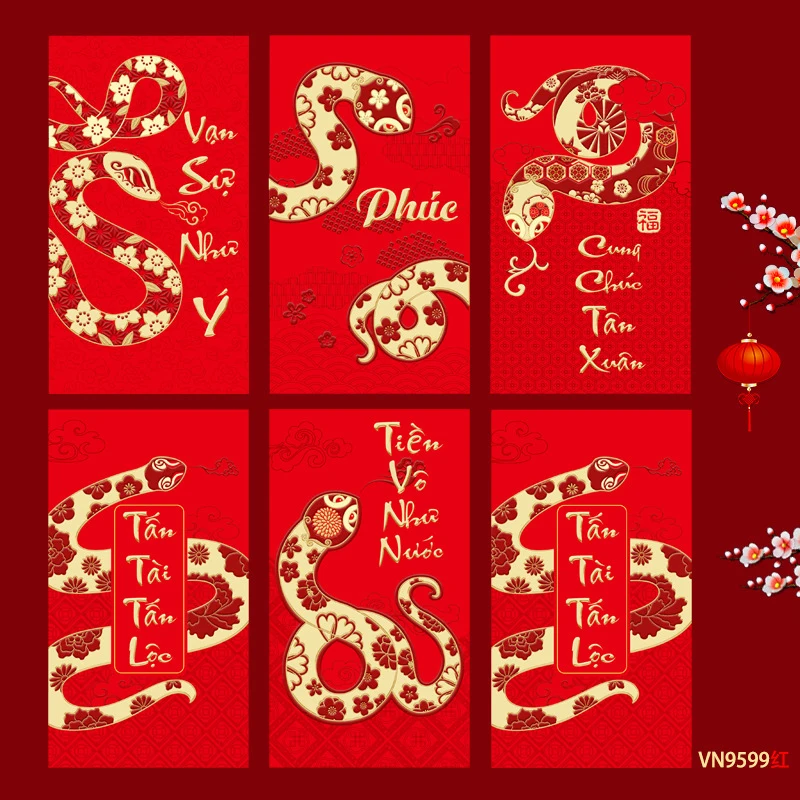Enveloppe rouge de la fête du printemps de la salle, enveloppe d'argent chinois, pocommuniste en papier Fengshui 14-bao, cadeau pour l'année courte, 2025, 6 pièces