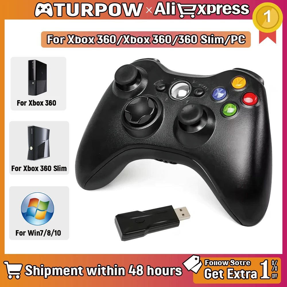 Control Inalámbrico para Juegos de 2.4GHz, Función Turbo de Doble Vibración, Joystick para Xbox 360/360 Slim/PC