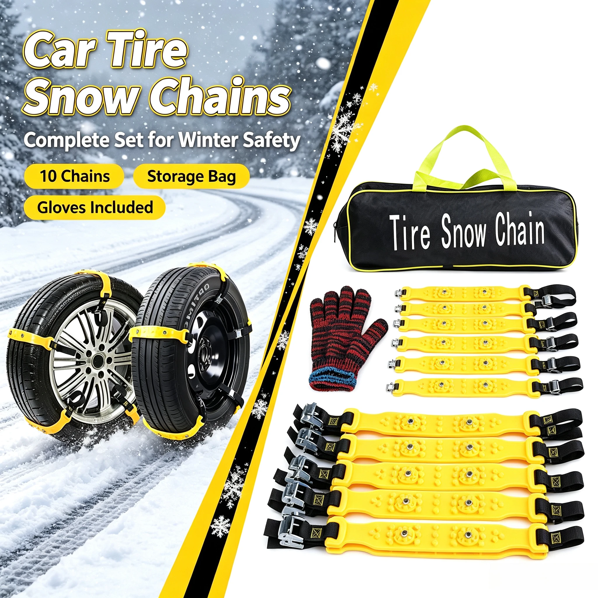 Winter Road Safety Accessory 10PCS Anti Slip Snow Tire Chains Off Road Anti Skid Wheel Bands For Most Motorcycle And Car Tyres