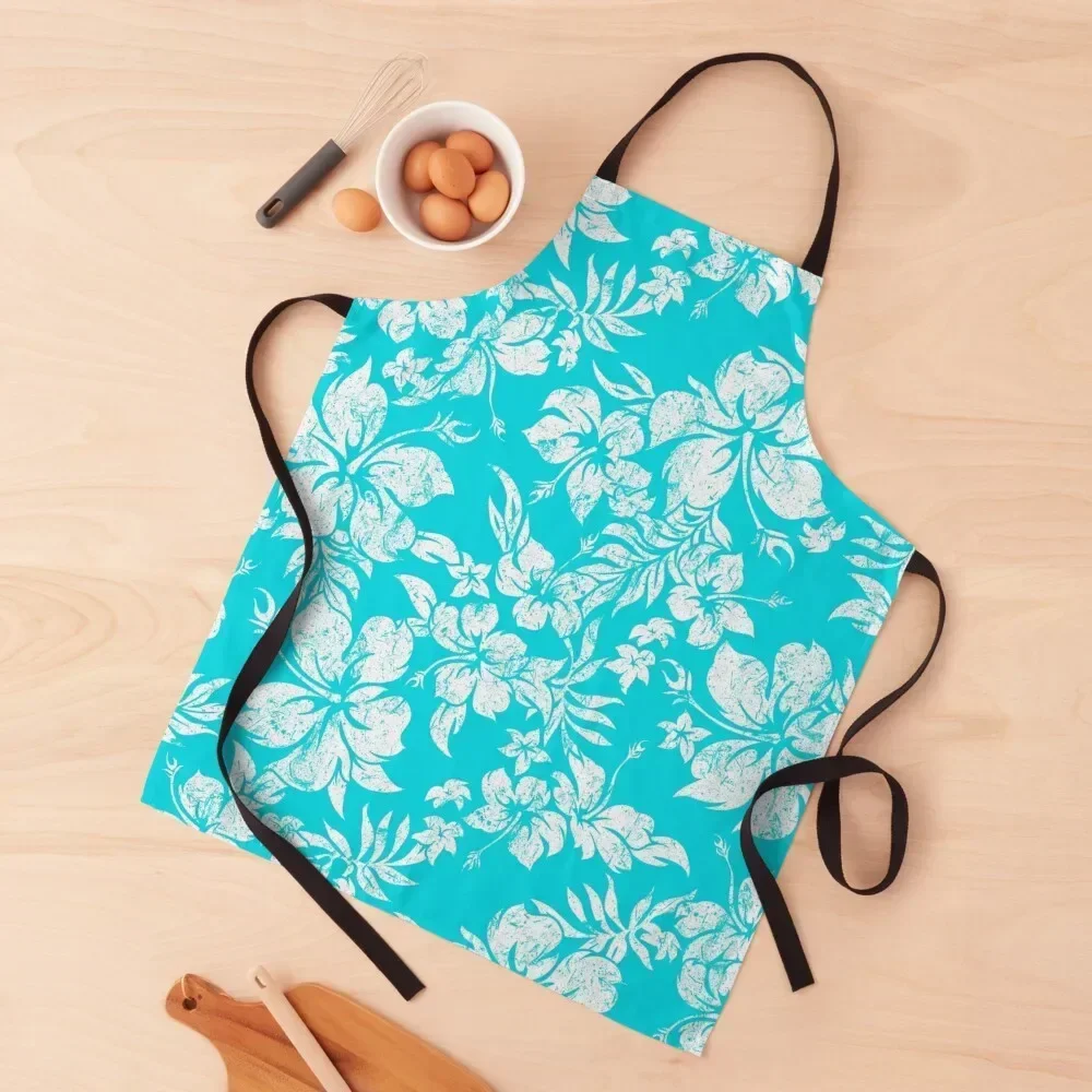 

Hibiscus Pareau Hawaiian Vintage Aloha Shirt Print - Turquoise Apron cleanings Kitchen Handle For Women Trim Cloth Apron
